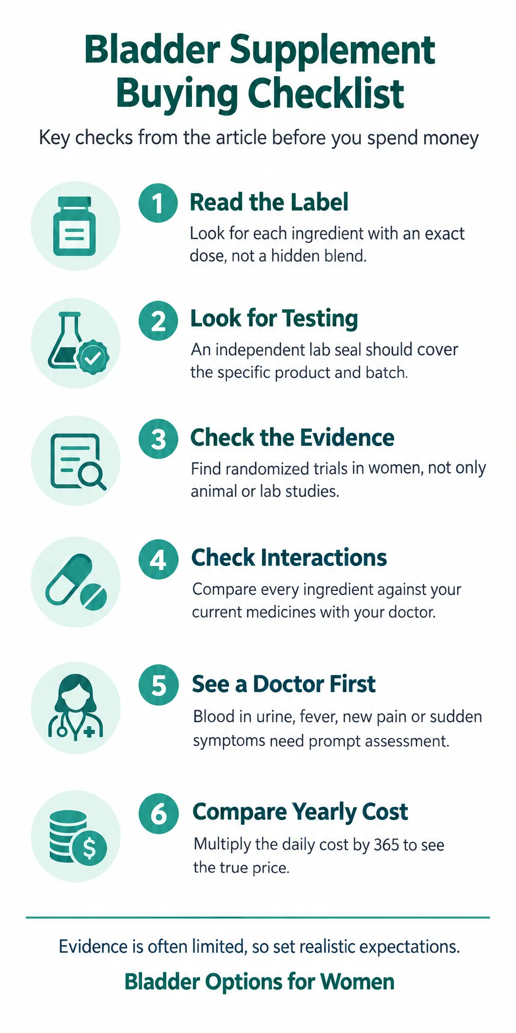12 Bladder Control Supplements for Women: What to Check Before You Buy: infographic